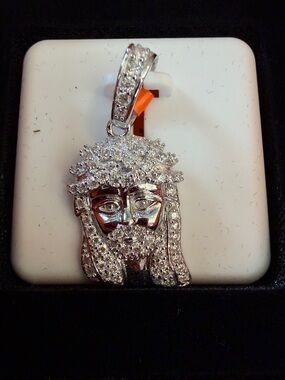 Sterling 925 silver Moissanite Jesus pendant  1”